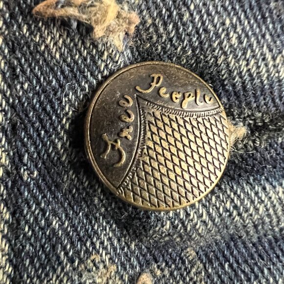 Free People Mixed Media Distressed Cropped Hooded Denim Knit Jean Jacket Size S - Picture 4 of 12